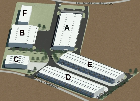Plan sytuacyjny hal A–F
